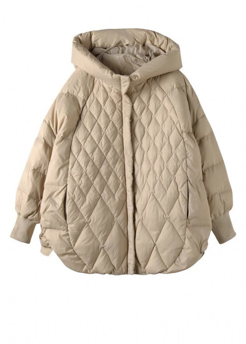 Schöner Lässiger Wintermantel Aus Entendaunenjacke In Khaki Mit Reißverschluss - Khaki