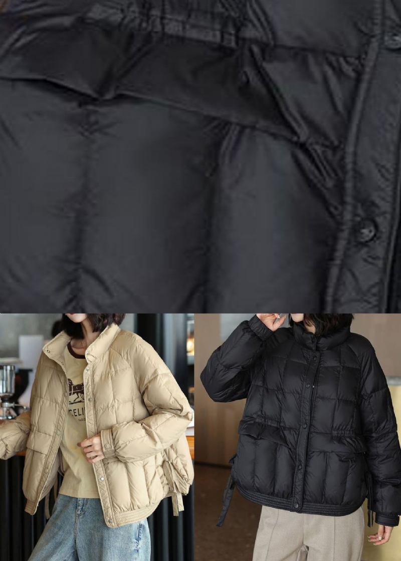 Schwarze Dicke Entendaunenjacke Mit Stehkragen Im Originaldesign Für Den Winter - Damen-Daunenjacken