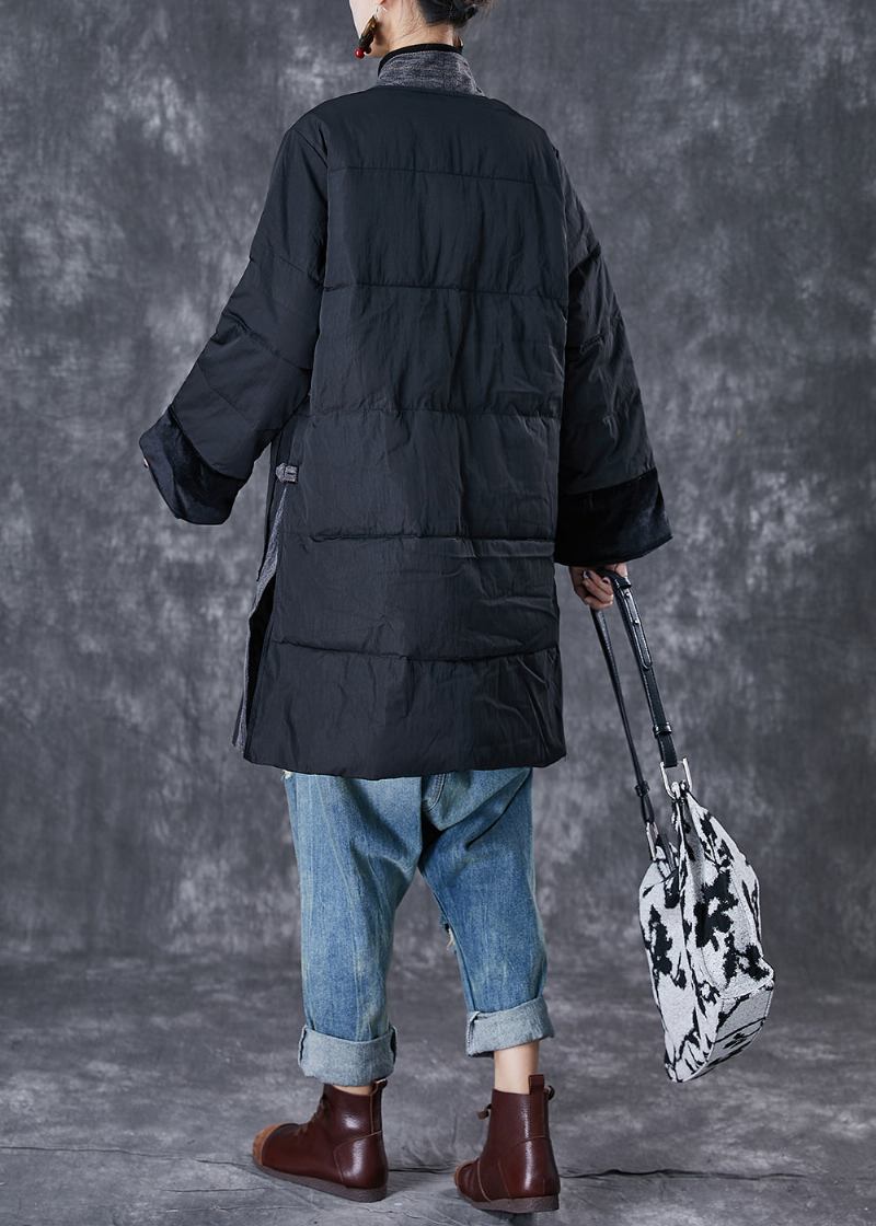 Schwarze Patchwork-parkas Mit Dicker Feiner Baumwollfüllung Und Übergroßen Taschen Für Den Winter - Damen-Daunenjacken