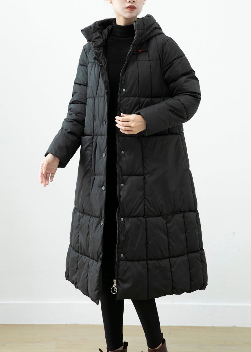 Schwarze Übergroße Winterjacke Mit Feiner Baumwollfüllung Und Großen Taschen Für Den Winter