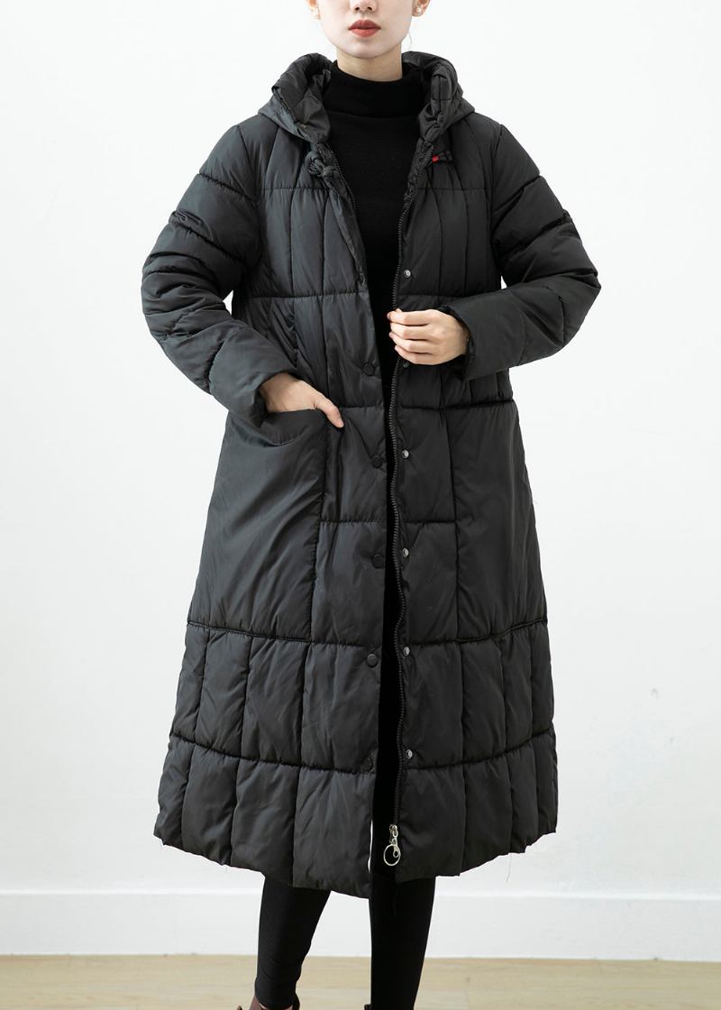 Schwarze Übergroße Winterjacke Mit Feiner Baumwollfüllung Und Großen Taschen Für Den Winter - Damen-Daunenjacken