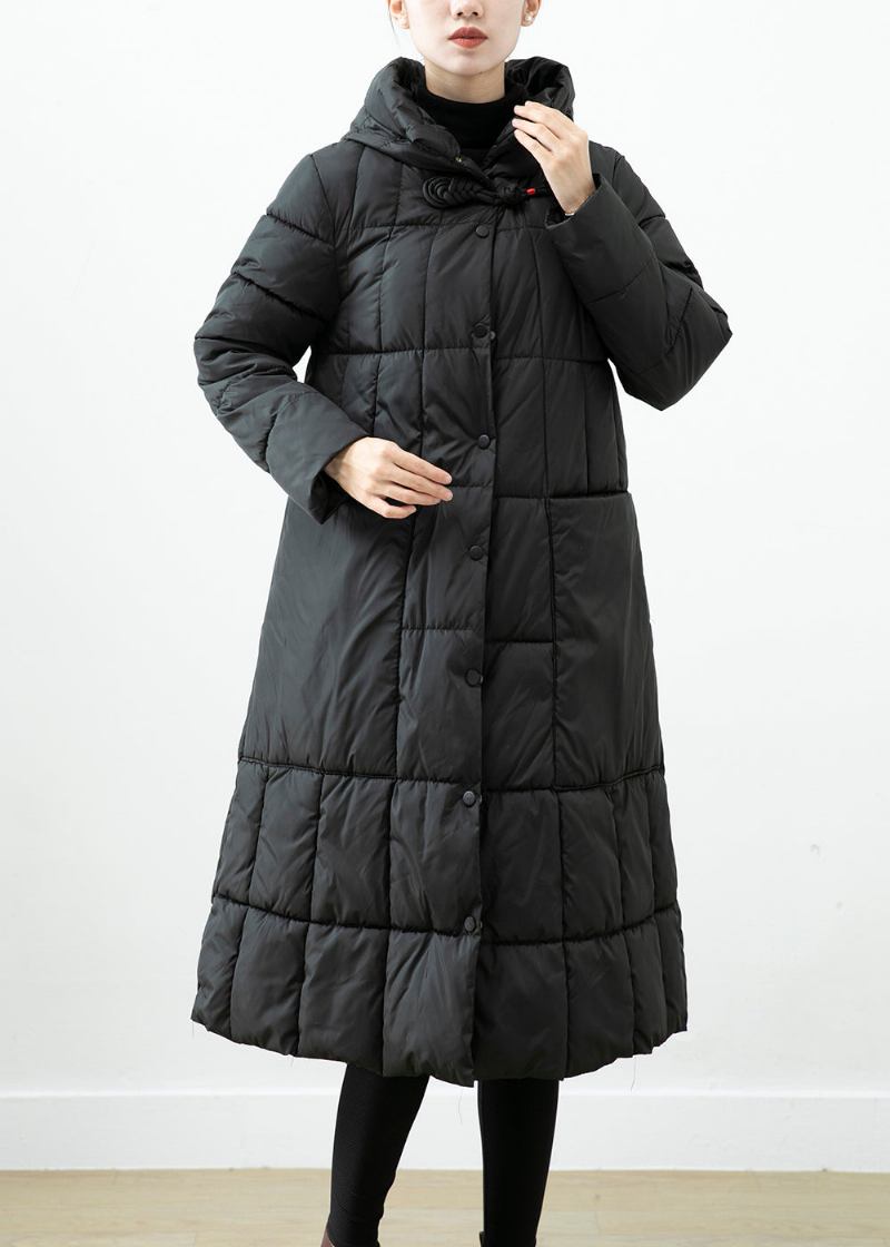 Schwarze Übergroße Winterjacke Mit Feiner Baumwollfüllung Und Großen Taschen Für Den Winter - Damen-Daunenjacken