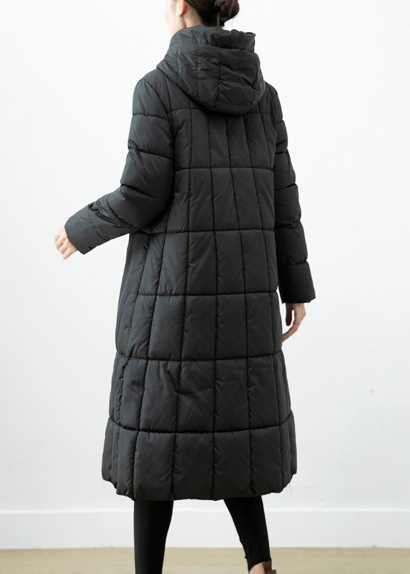 Schwarze Übergroße Winterjacke Mit Feiner Baumwollfüllung Und Großen Taschen Für Den Winter - Damen-Daunenjacken