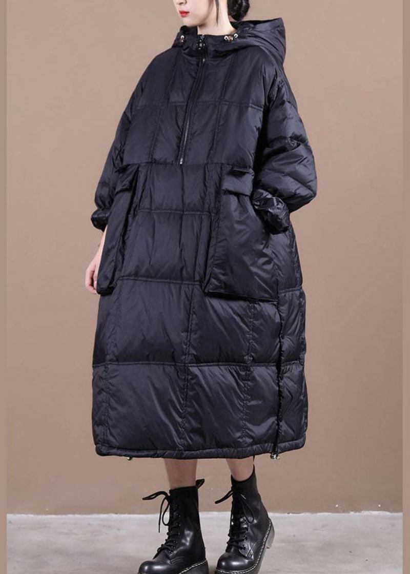 Schwarze Winterparka Mit Reißverschluss Und Taschen Aus Feiner Baumwolle - Grün