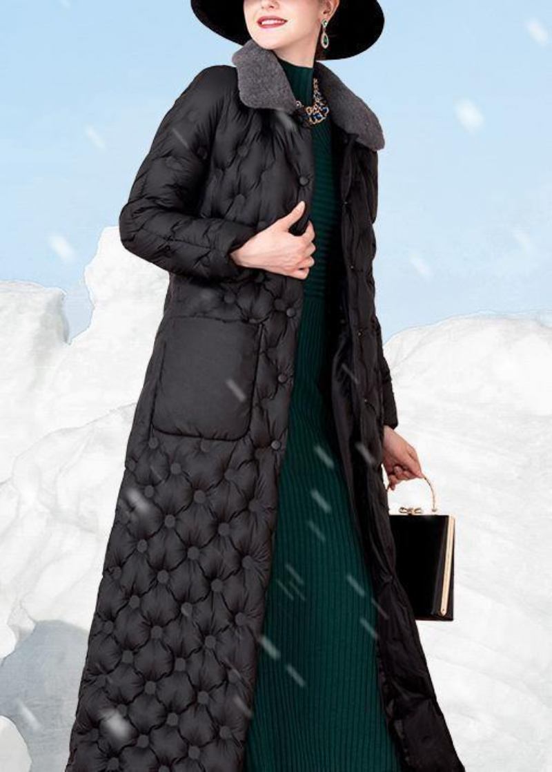 Schwarzer Daunenmantel Winter Trendige Übergrößen-winterjacke Mit Kaninchenwollkragen Und Taschen Elegante Winterjacke - Damen-Daunenjacken