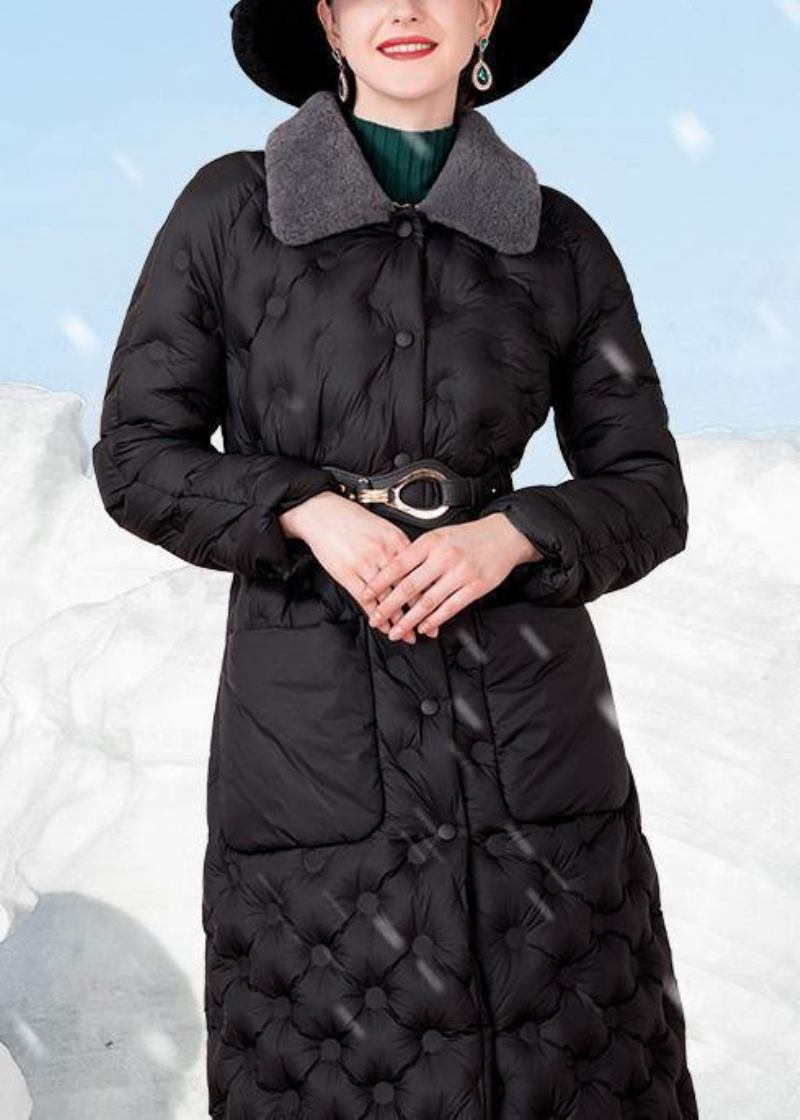 Schwarzer Daunenmantel Winter Trendige Übergrößen-winterjacke Mit Kaninchenwollkragen Und Taschen Elegante Winterjacke - Damen-Daunenjacken