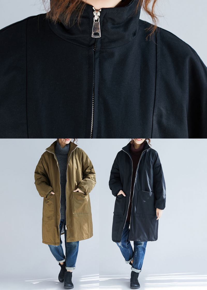 Schwarzer Dicker Warmer Parka Mit Reißverschluss Für Den Winter - Schwarz