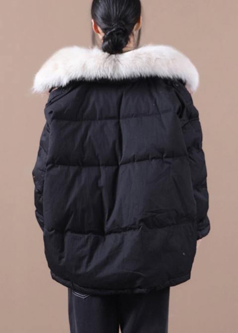 Schwarzer Warmer Wintermantel Für Damen In Übergröße Parka Mit Kunstpelzkragen Und Kordelzug Elegante Mäntel - schwarz