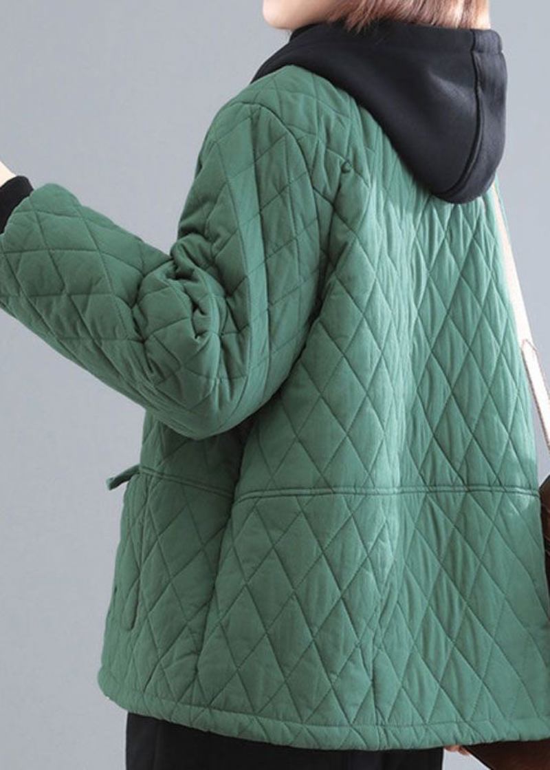 Schwarzgrün Patchwork Feine Baumwolle Gefüllt Parka Mit Kapuze Taschen Winter - Damen-Daunenjacken