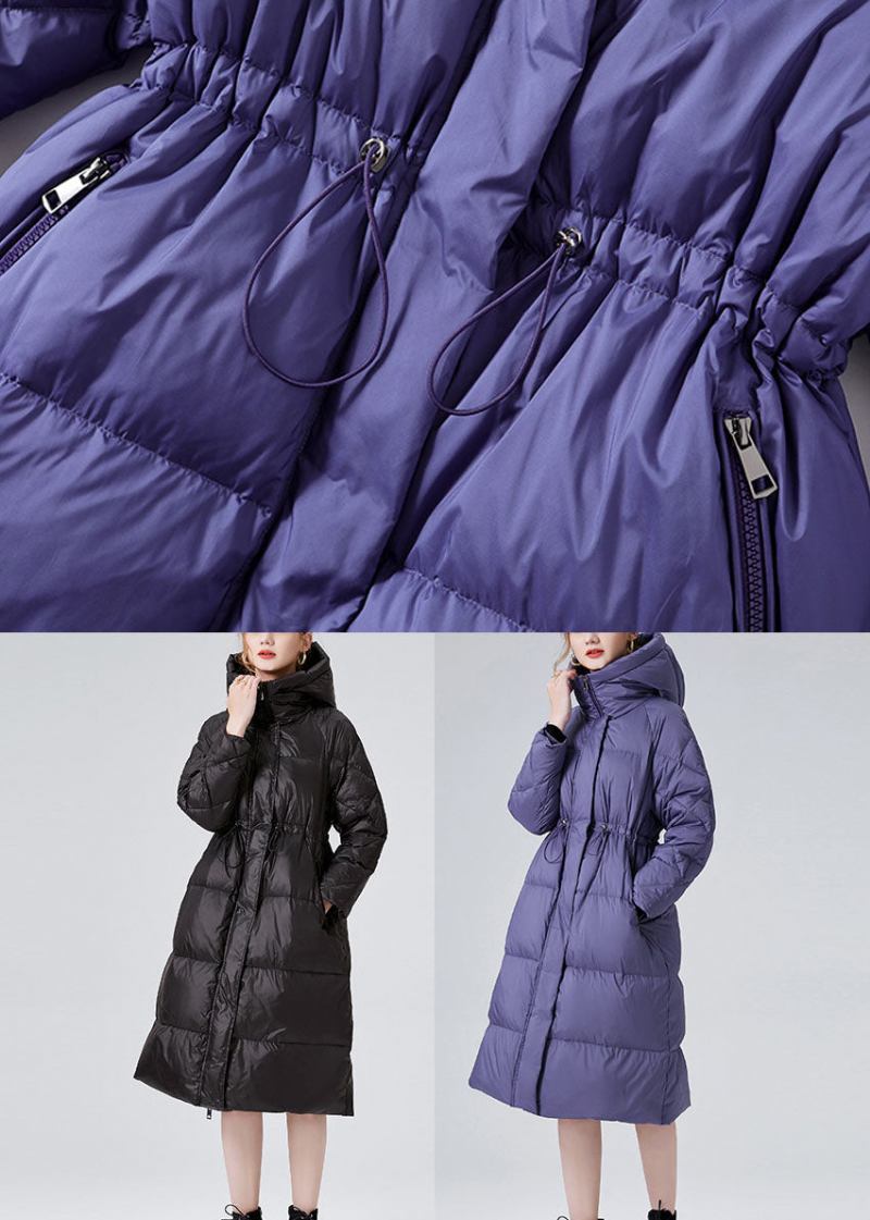 Stilvolle Lila Daunenjacke Mit Kapuze Und Kordelzug Für Den Winter - Lila