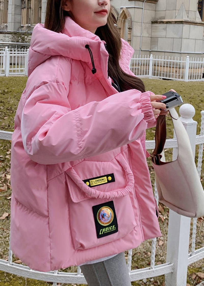 Stilvolle Rosa Mit Kapuze Taschen Ente Unten Puffer Jacken Winter