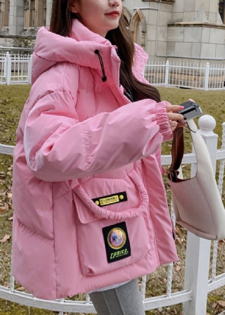 Stilvolle Rosa Mit Kapuze Taschen Ente Unten Puffer Jacken Winter