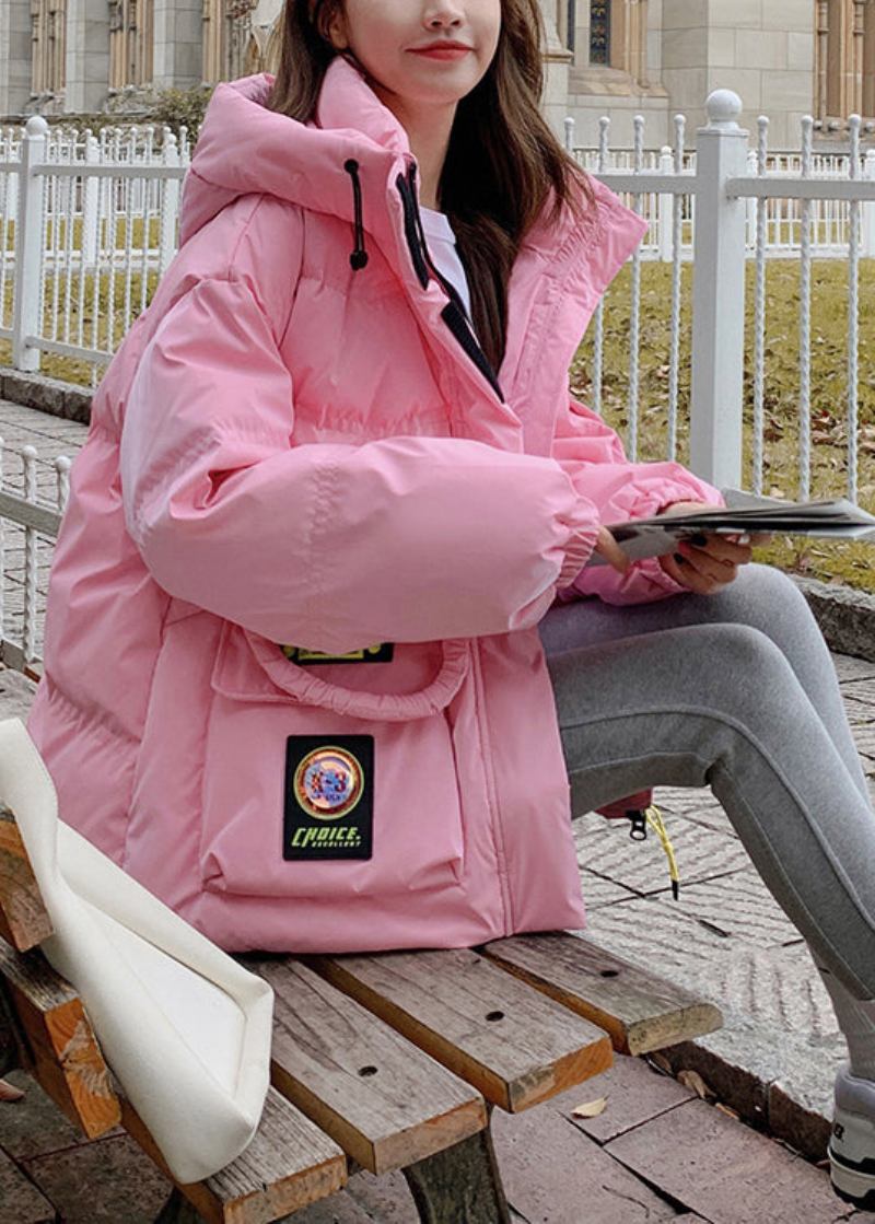 Stilvolle Rosa Mit Kapuze Taschen Ente Unten Puffer Jacken Winter - Damen-Daunenjacken