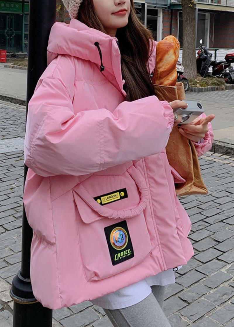 Stilvolle Rosa Mit Kapuze Taschen Ente Unten Puffer Jacken Winter - Damen-Daunenjacken