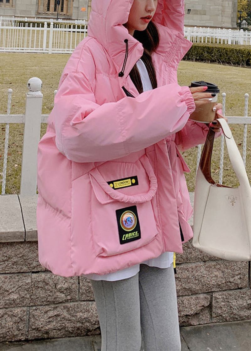 Stilvolle Rosa Mit Kapuze Taschen Ente Unten Puffer Jacken Winter - Damen-Daunenjacken