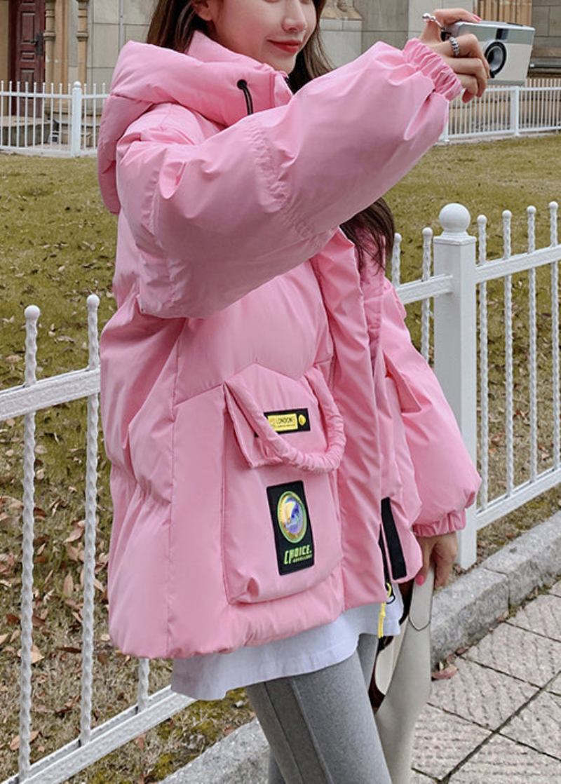 Stilvolle Rosa Mit Kapuze Taschen Ente Unten Puffer Jacken Winter - Damen-Daunenjacken