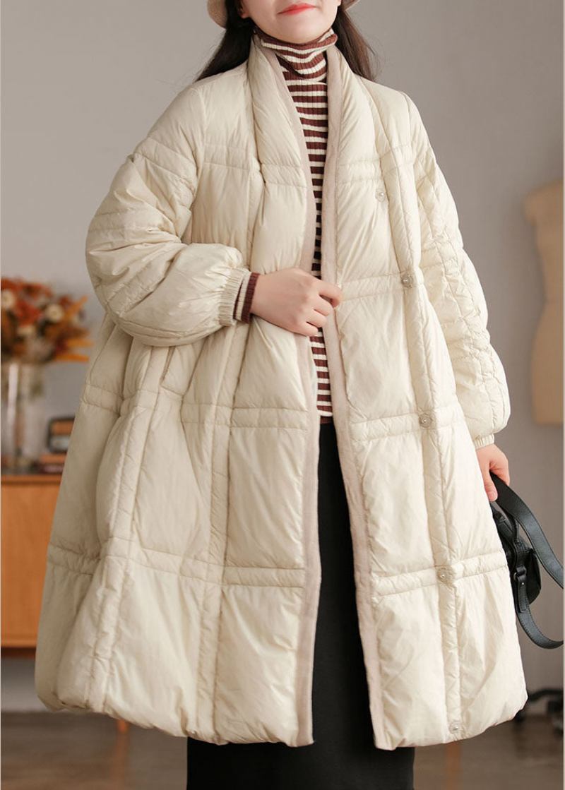 Stilvolle Winterjacke Aus Dicker Entendaunenjacke Mit Taschen Und Stehkragen In Beige