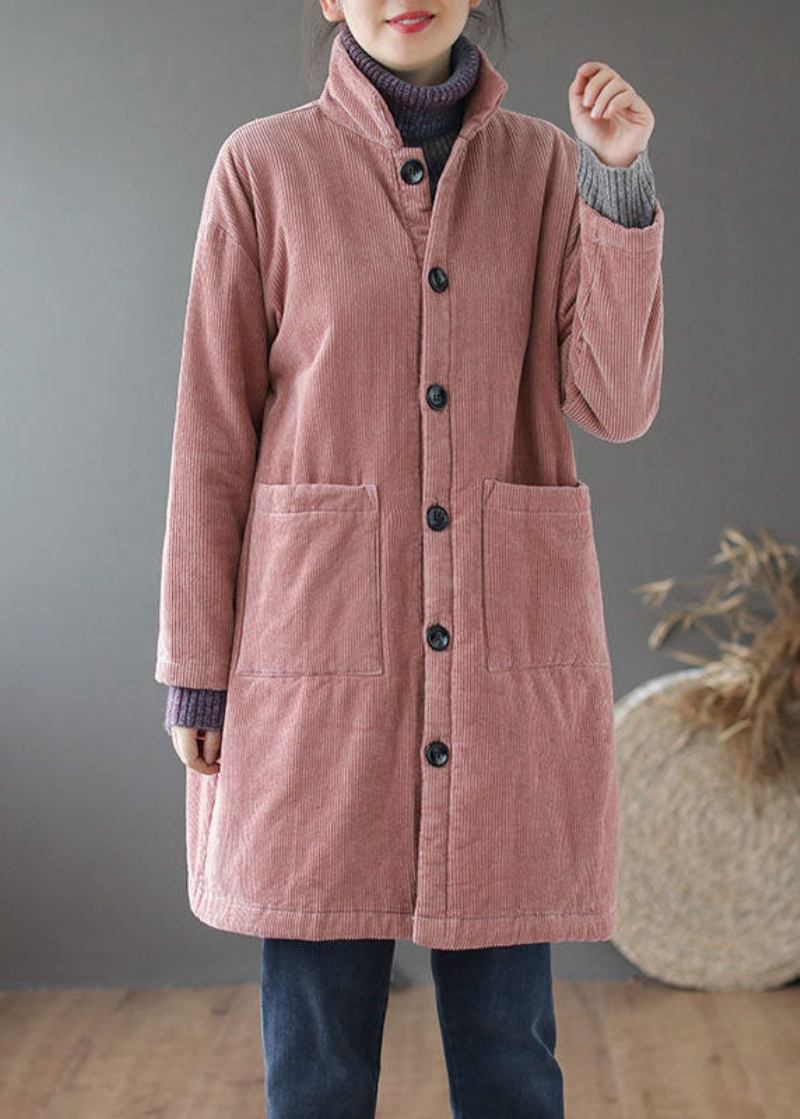 Stilvoller Rosa Parka Mit Feiner Baumwollfüllung Und Knopftaschen - Rosa