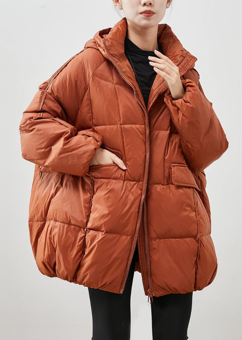 Taillierte Orangefarbene Übergroße Pufferjacke Aus Entendaunen Für Den Winter