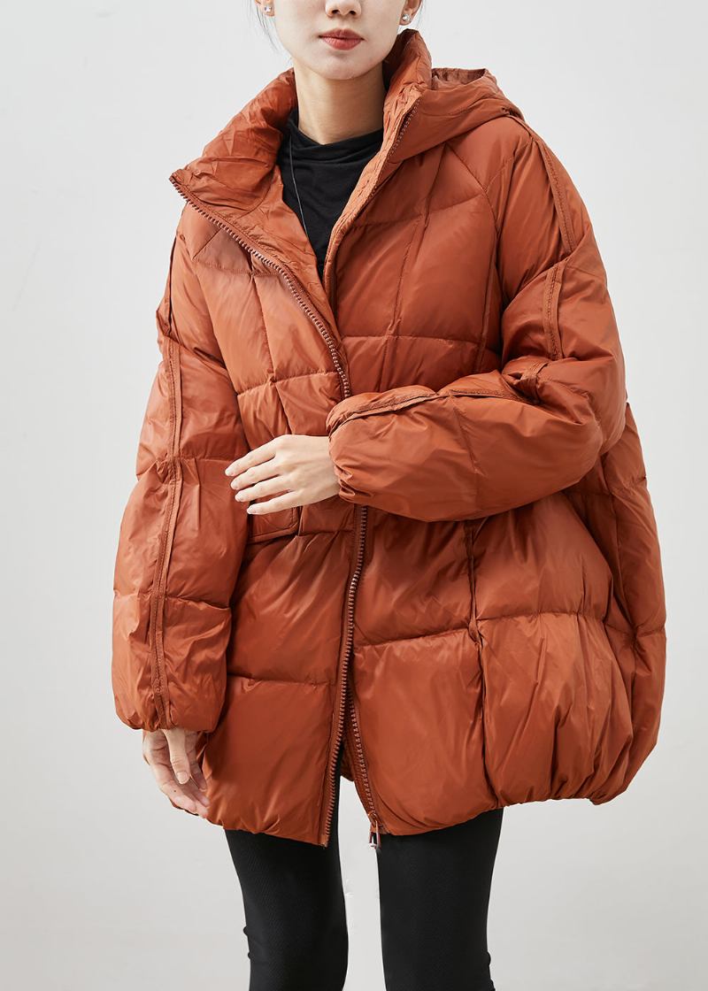 Taillierte Orangefarbene Übergroße Pufferjacke Aus Entendaunen Für Den Winter - Damen-Daunenjacken