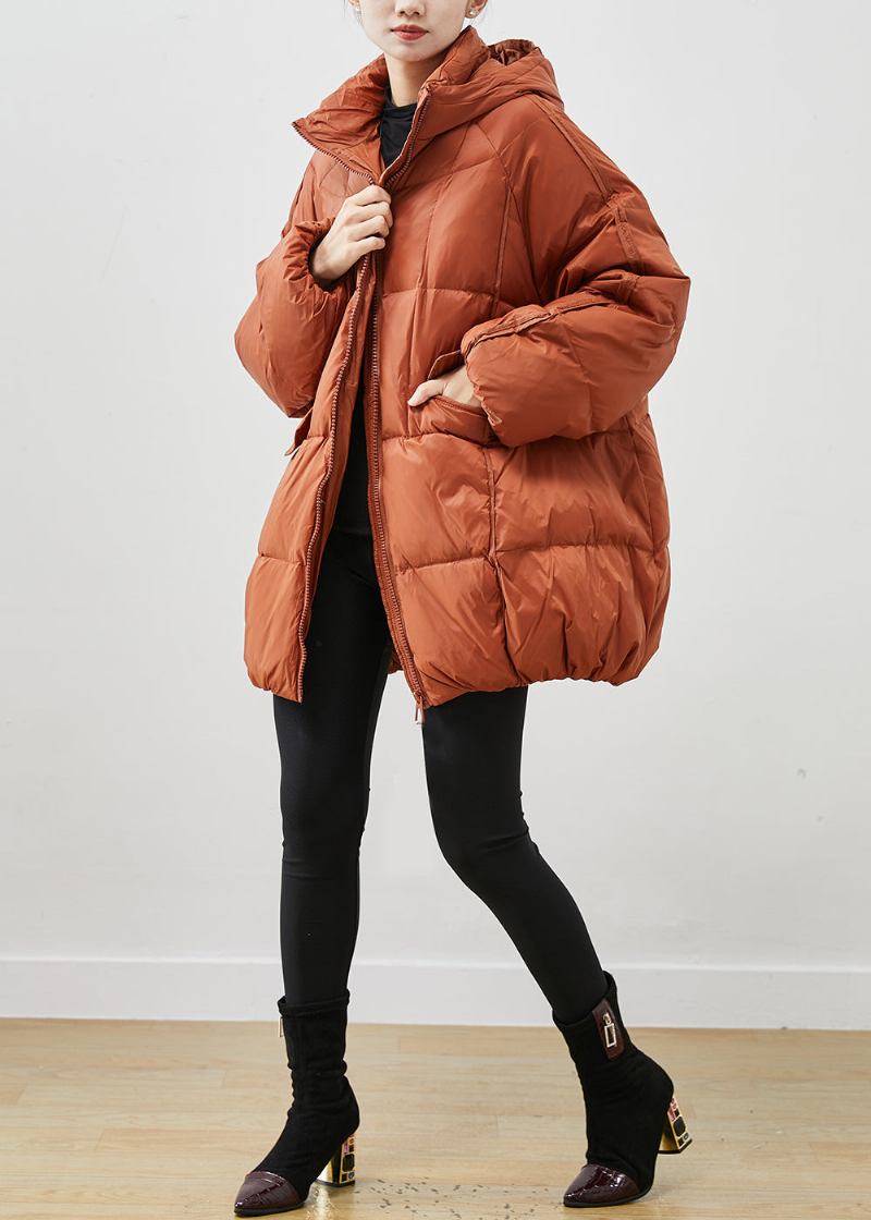 Taillierte Orangefarbene Übergroße Pufferjacke Aus Entendaunen Für Den Winter - Damen-Daunenjacken