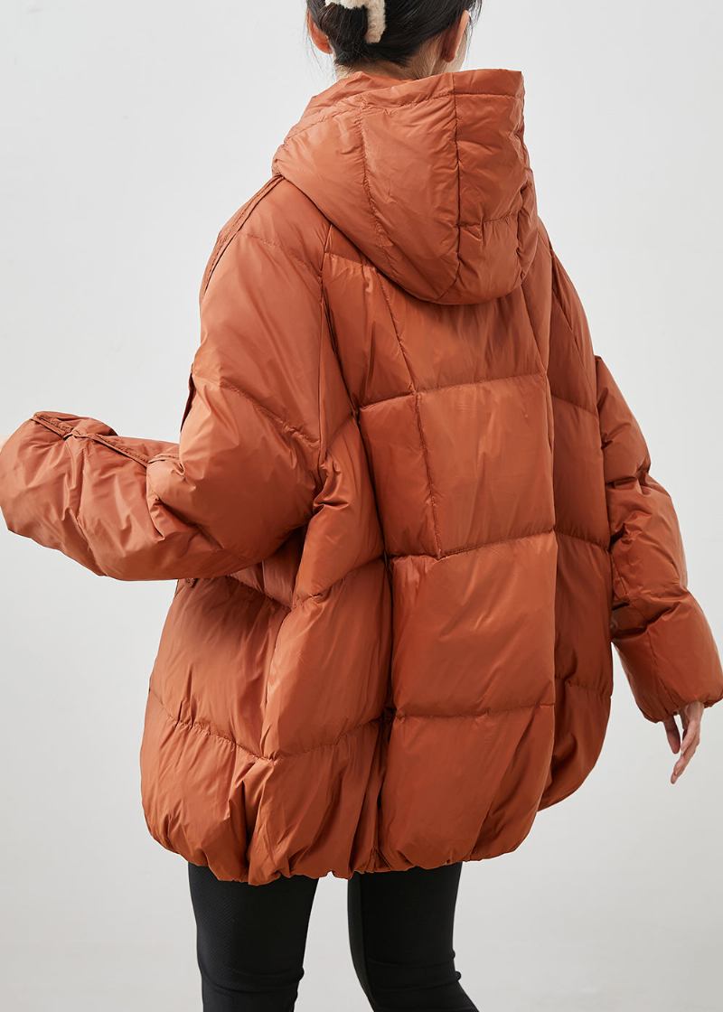 Taillierte Orangefarbene Übergroße Pufferjacke Aus Entendaunen Für Den Winter - Damen-Daunenjacken