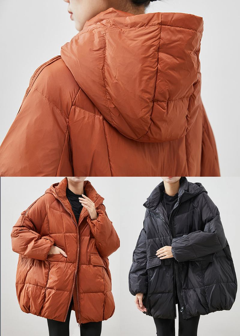 Taillierte Orangefarbene Übergroße Pufferjacke Aus Entendaunen Für Den Winter - Damen-Daunenjacken