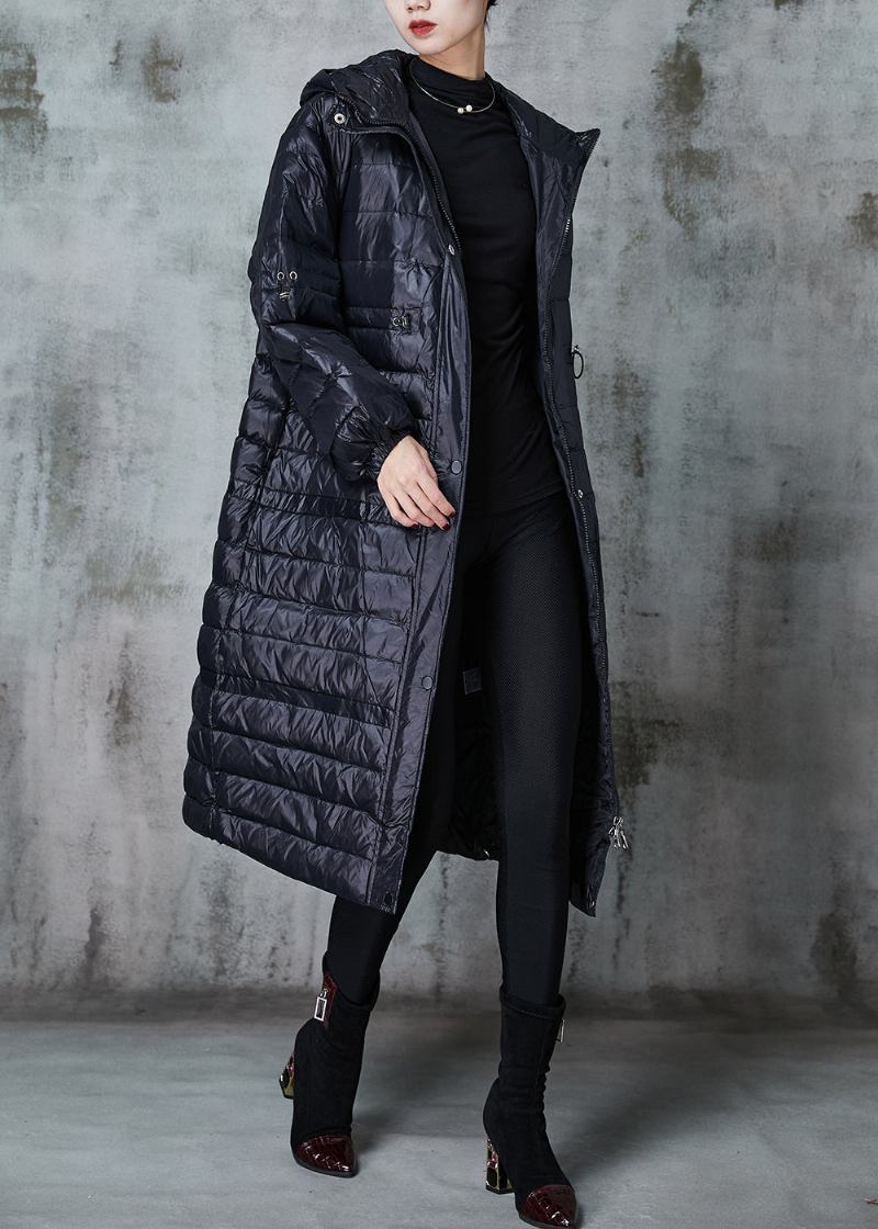 Taillierte Schwarze Patchwork-pufferjacke Mit Kordelzug Für Den Winter - Damen-Daunenjacken