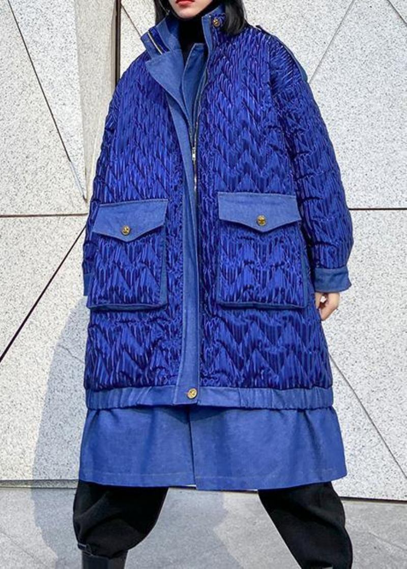 Trendige Übergrößen-mäntel Winter-oberbekleidung Blaue Parkas Mit Revers Und Reißverschluss Für Damen - blau