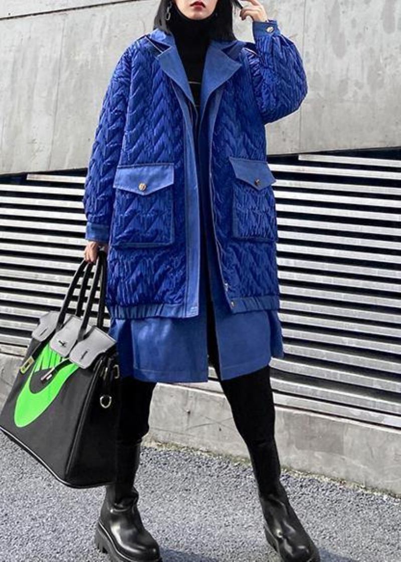 Trendige Übergrößen-mäntel Winter-oberbekleidung Blaue Parkas Mit Revers Und Reißverschluss Für Damen - blau