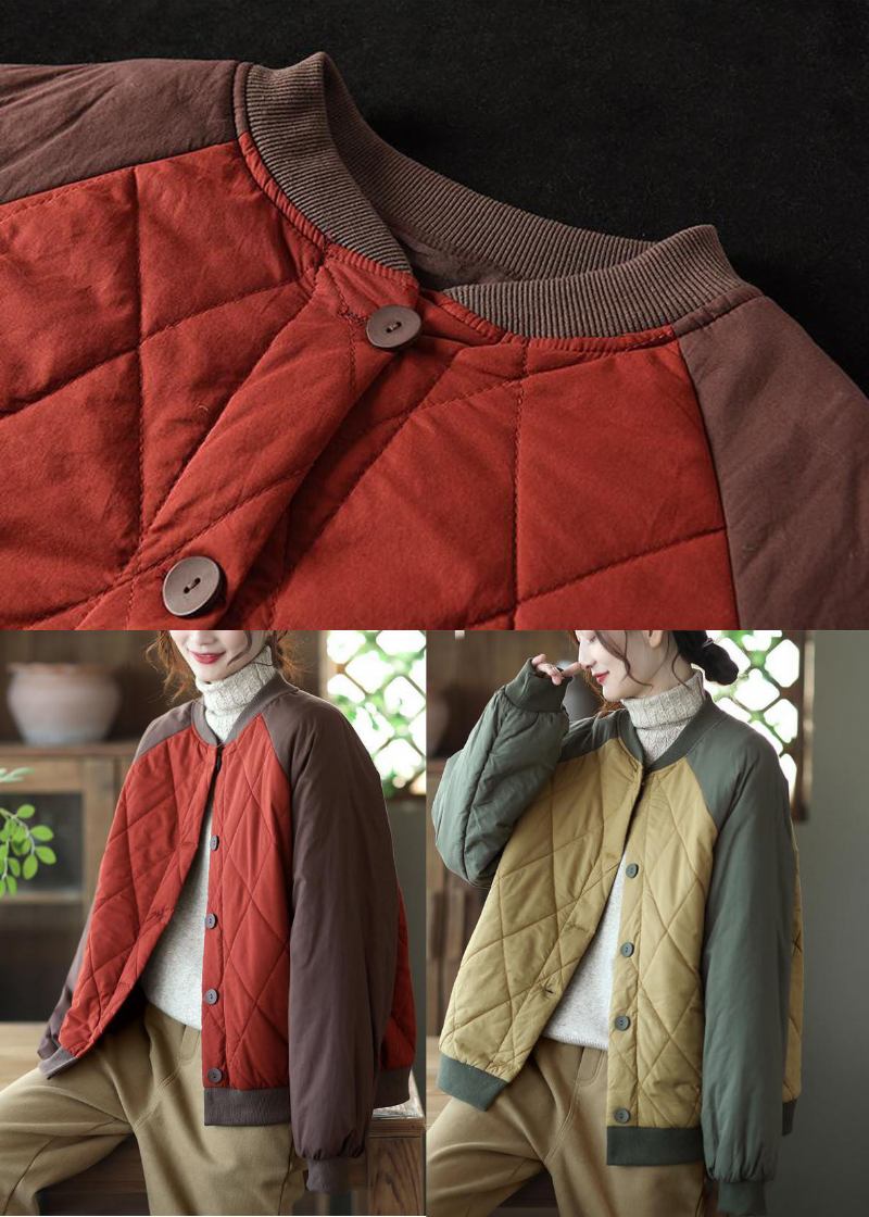 Übergroße Patchwork-jacken Im Bohemian-stil In Rot Mit Feiner Baumwollfüllung Für Den Winter - Rot