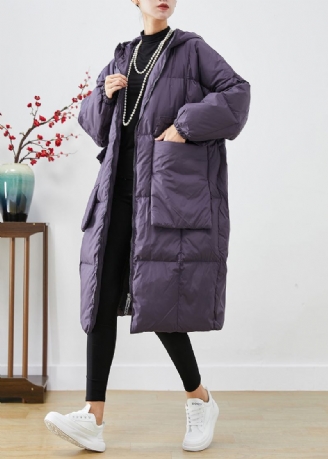 Übergroße Warme Entendaunenjacke Mit Großen Taschen Im Lila Stil Für Den Winter