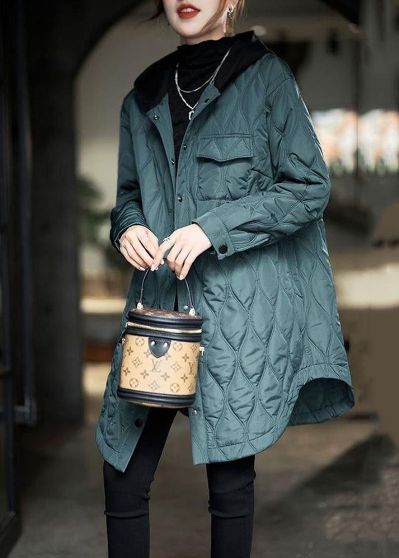 Übergroßer Pfauengrüner Parka Mit Kapuze Und Taschen Und Baumwollfüllung Für Damen Winter