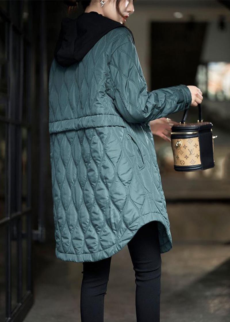 Übergroßer Pfauengrüner Parka Mit Kapuze Und Taschen Und Baumwollfüllung Für Damen Winter - Damen-Daunenjacken