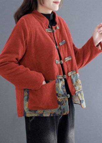 Vintage-ziegelrote Dicke Cordjacke Mit Fleece-wolle Gefüttert Wintermantel