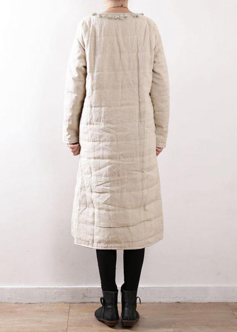 Warme Beige Mäntel Lässige Schneejacken Chinesischer Knopf Seitlich Offen Winteroberbekleidung - Damen-Daunenjacken