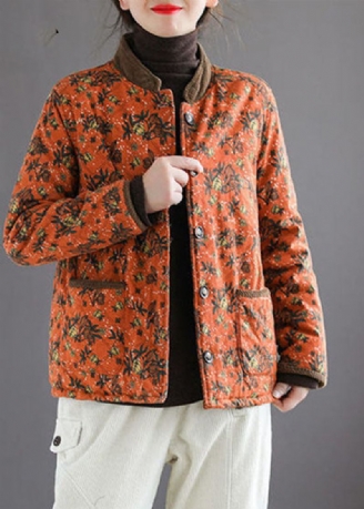 Warme Fleecejacke Aus Bio-fleece Mit Stehkragen Und Print In Orange Für Den Winter