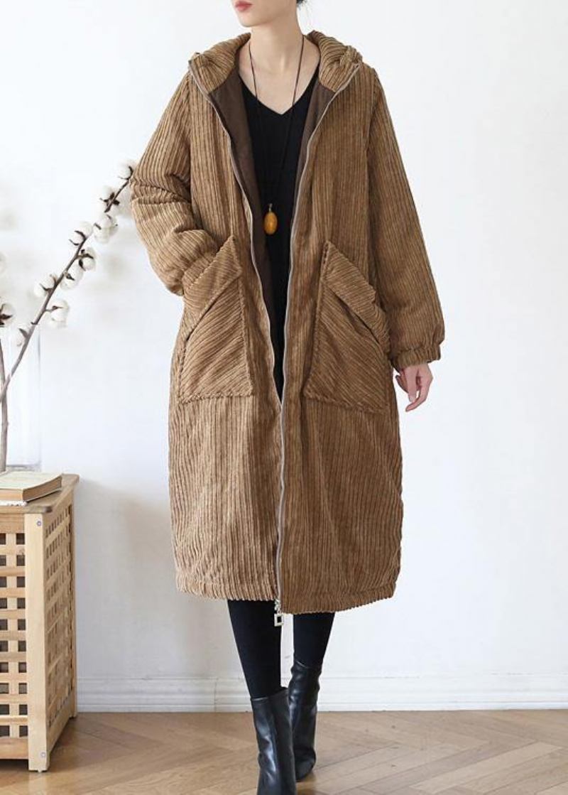 Warme Lässige Winterjacke Mit Kapuze Mantel Khaki Cord Warmer Wintermantel - Damen-Daunenjacken