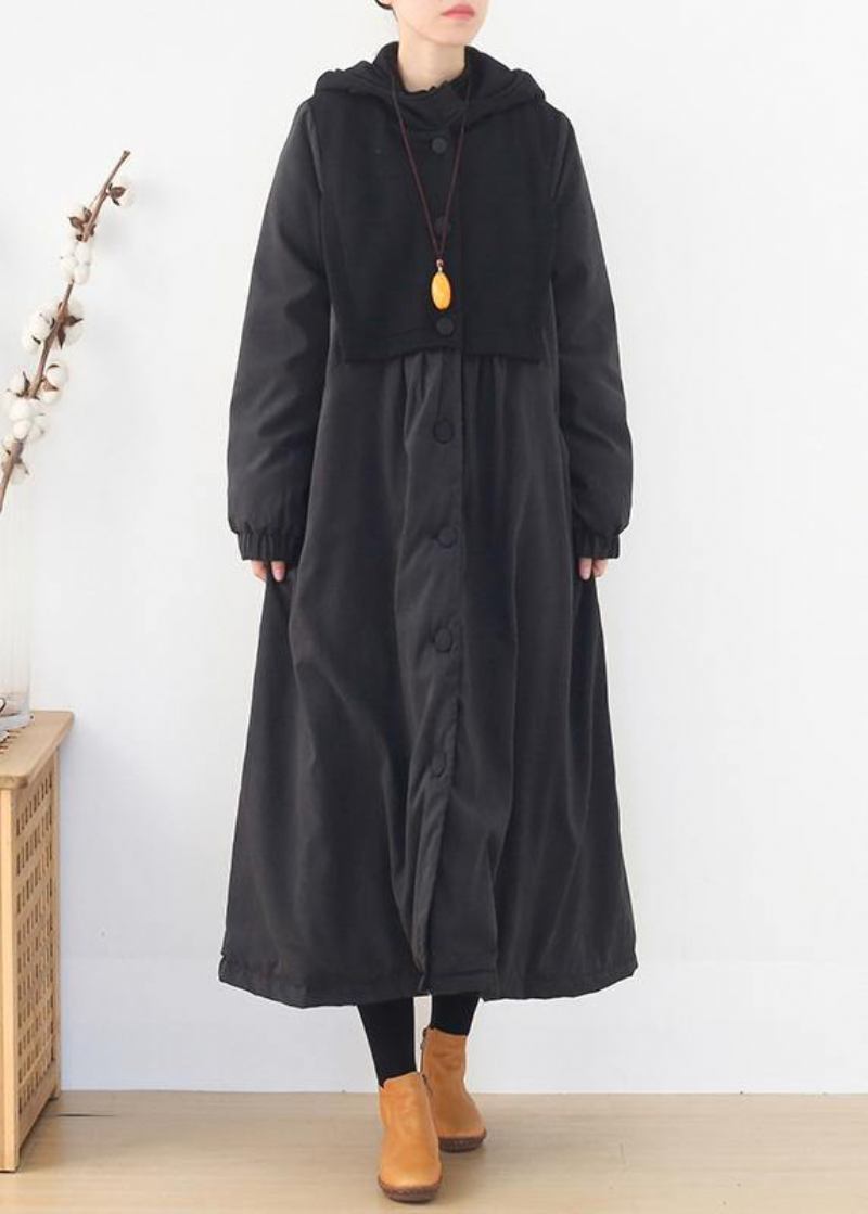 Warme Trendige Pufferjacken In Übergröße Schwarze Parkas Mit Kapuze Und Patchwork-muster Für Damen - Damen-Daunenjacken