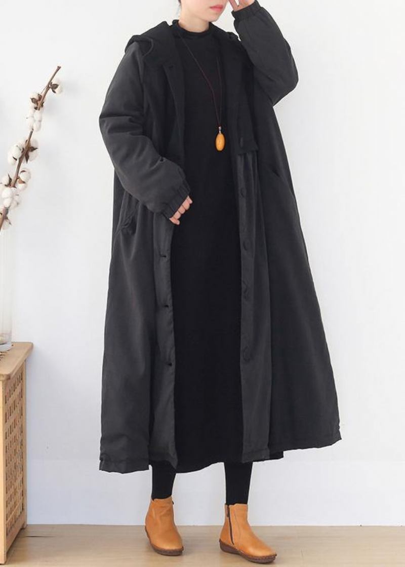 Warme Trendige Pufferjacken In Übergröße Schwarze Parkas Mit Kapuze Und Patchwork-muster Für Damen - Damen-Daunenjacken