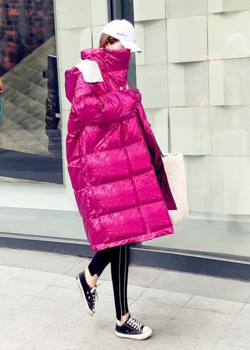 Warme Übergroße Winterjacke Rosa Daunenjacke Mit Kapuze Und Reißverschluss Für Damen - grün