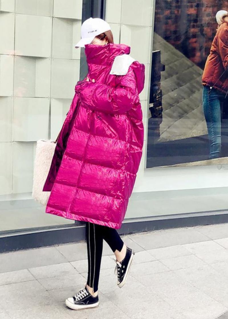 Warme Übergroße Winterjacke Rosa Daunenjacke Mit Kapuze Und Reißverschluss Für Damen - grün