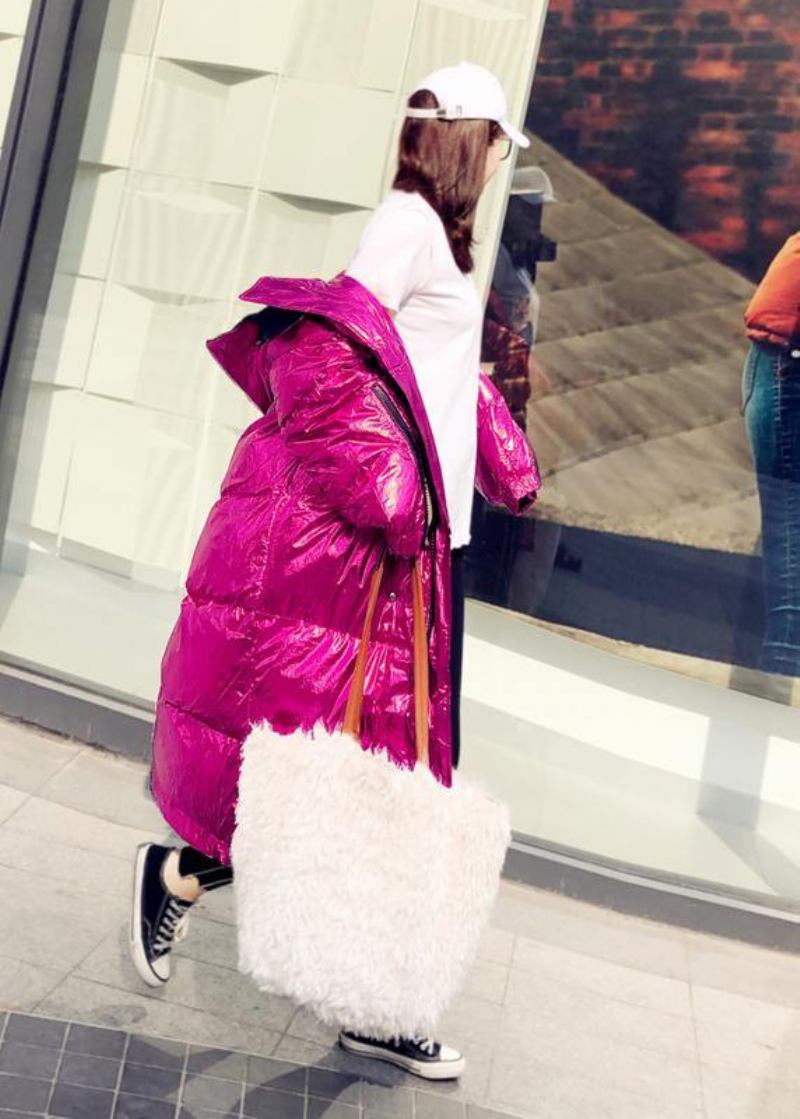 Warme Übergroße Winterjacke Rosa Daunenjacke Mit Kapuze Und Reißverschluss Für Damen - grün