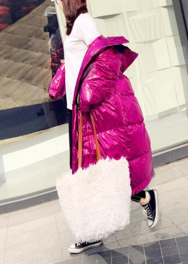 Warme Übergroße Winterjacke Rosa Daunenjacke Mit Kapuze Und Reißverschluss Für Damen - grün