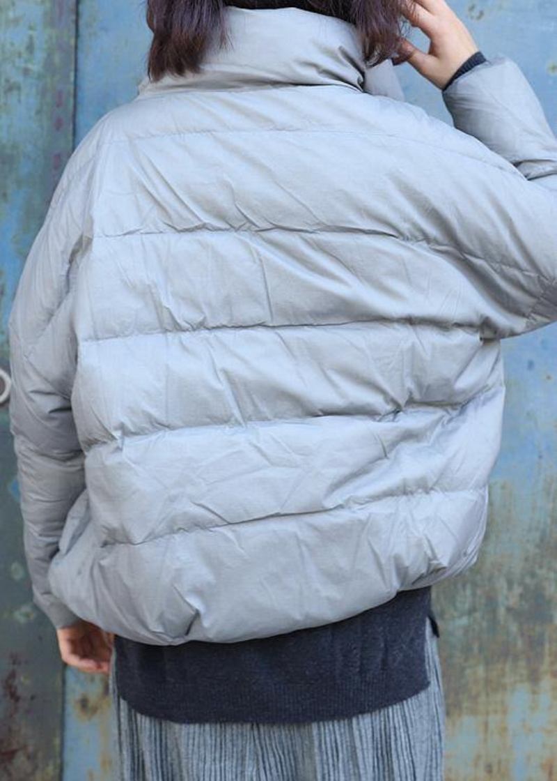 Warmer Grauer Mantel Übergröße Winterjacke Stehkragen Große Taschen Kurze Winteroberbekleidung - Damen-Daunenjacken