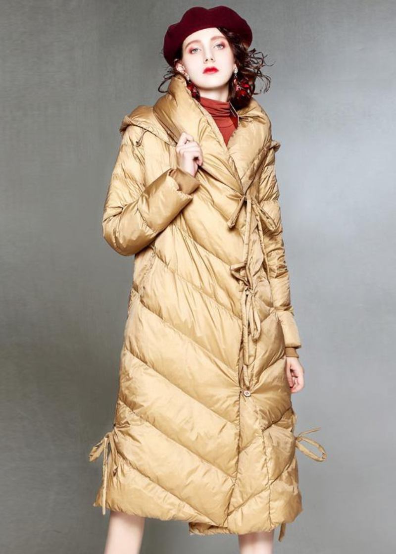 Warmer Khakifarbener Daunenmantel Für Den Winter In Übergröße Parka Mit Kapuze Für Damen Mit Kordelzug Übermantel.