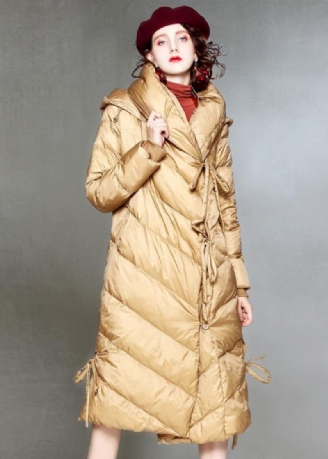 Warmer Khakifarbener Daunenmantel Für Den Winter In Übergröße Parka Mit Kapuze Für Damen Mit Kordelzug Übermantel.