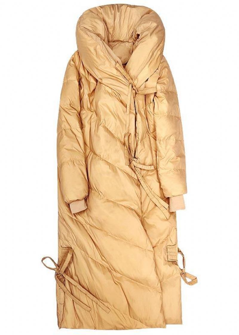 Warmer Khakifarbener Daunenmantel Für Den Winter In Übergröße Parka Mit Kapuze Für Damen Mit Kordelzug Übermantel. - Damen-Daunenjacken