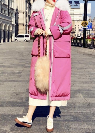 Warmer Locker Sitzender Parka Für Damen Rosa Daunenmantel Mit Kapuze Und Reißverschluss Für Den Winter