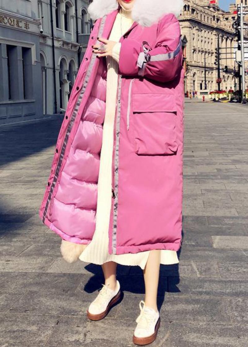 Warmer Locker Sitzender Parka Für Damen Rosa Daunenmantel Mit Kapuze Und Reißverschluss Für Den Winter - Damen-Daunenjacken